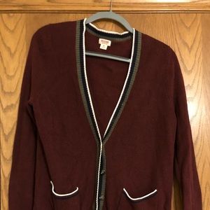 Long maroon preppy cardigan